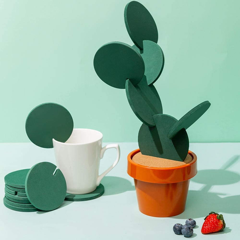 Cactus Coaster Set of 6 Pieces with Flowerpot Holder