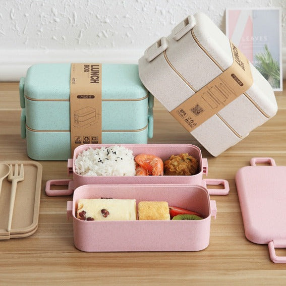 Wheat Straw Microwavable Double-layer Bento Box