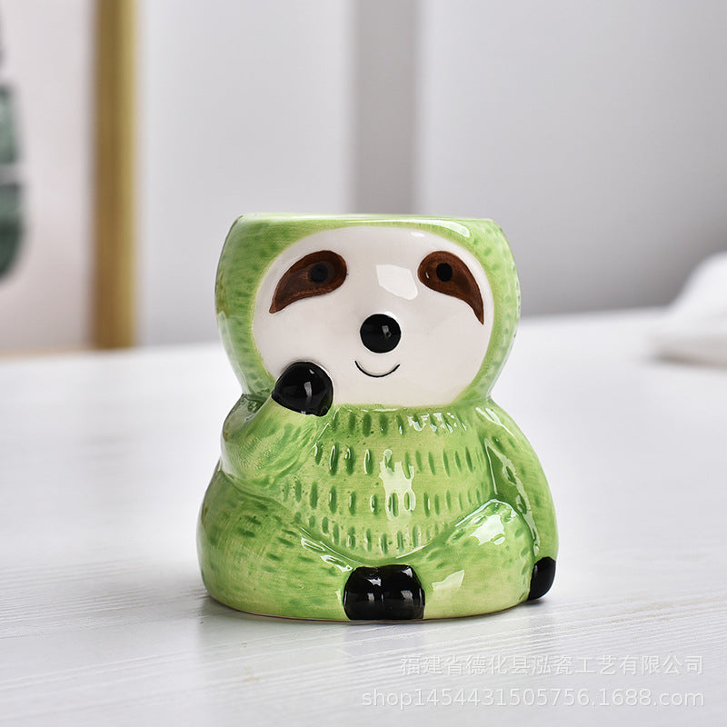 Ceramic Sitting Sloth Planter Pot